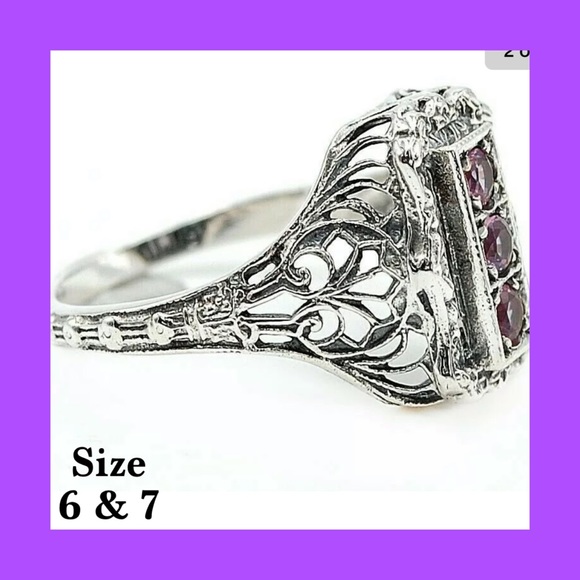 1 CT. Amethyst Sterling Silver Art Deco Ring - size 6 - Picture 2 of 2